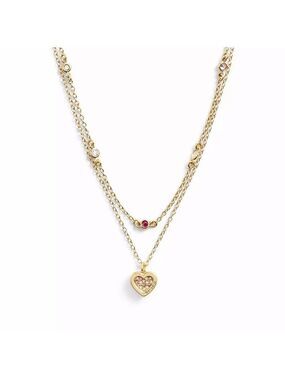 COACH GOLD HEART PAVÉ PINK LAYERED NECKLACE